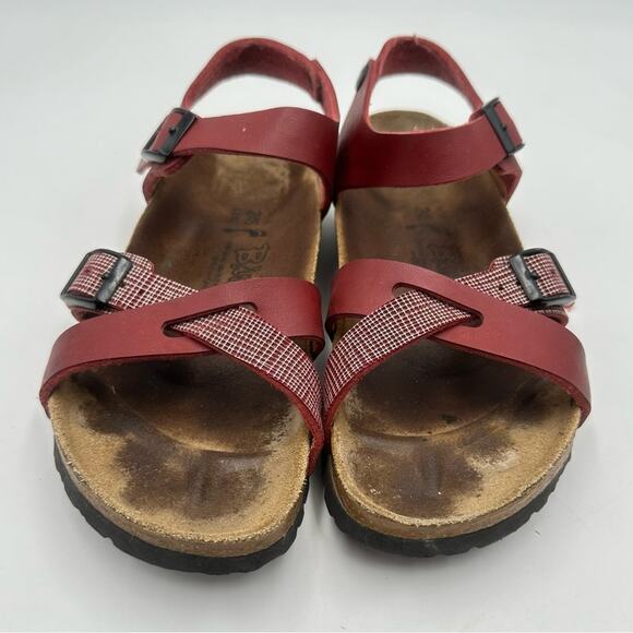 Birkenstock Lillie Sandals Women’s EU 38 US 7-7.5 Red Leather Strappy Birki’s - Picture 2 of 11